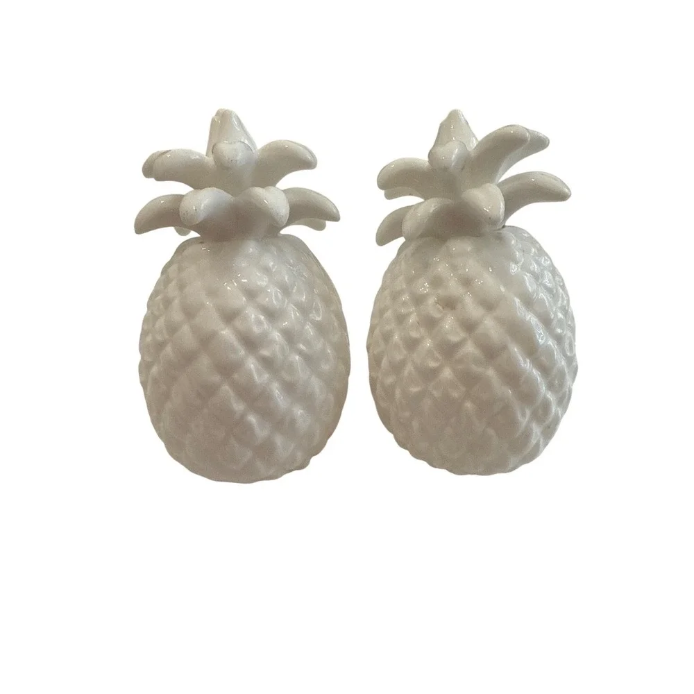 Ceramic Pineapple Salt Pepper Shakers White 2.75
